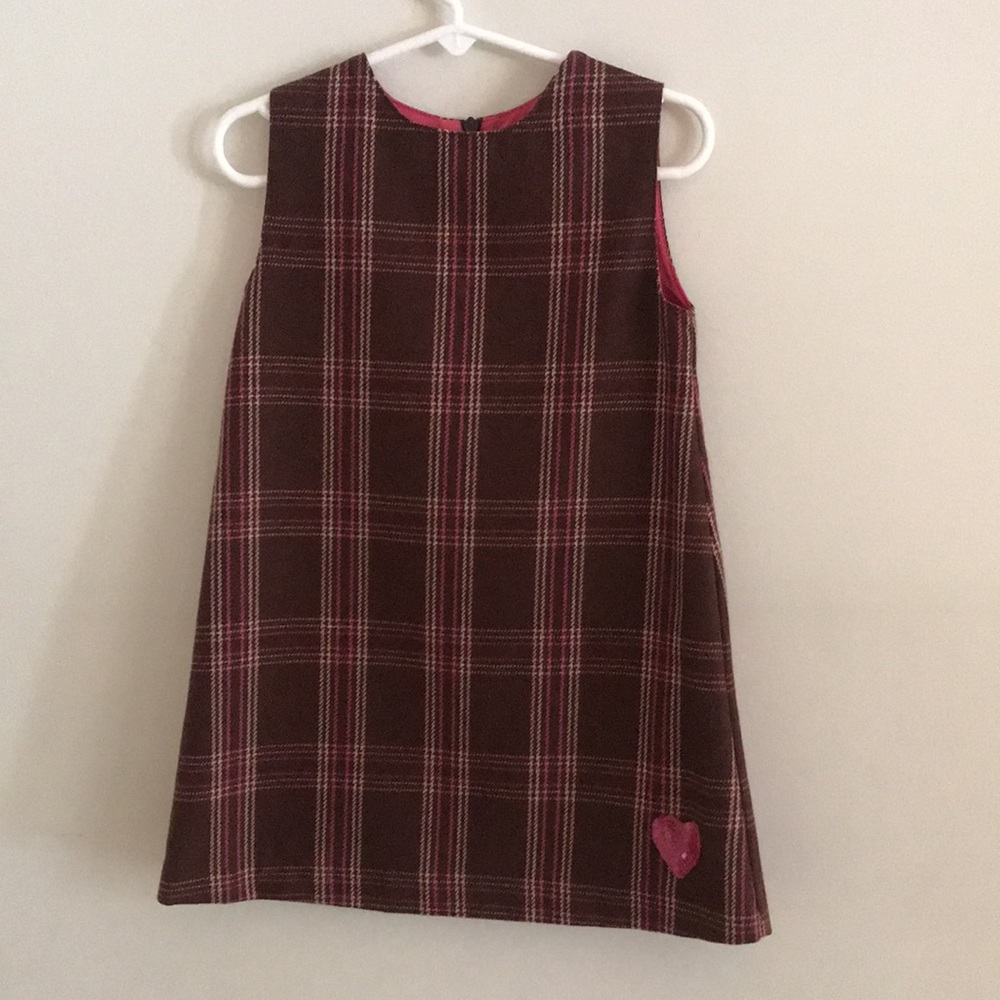 Jacadi Plaid Wool Dress with Sequin Heart, Size 3